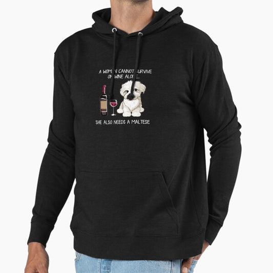 Maltese and wine Funny dog Hoodie