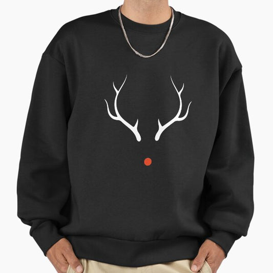 Reindeer Antlers and a Red Nose Christmas Humor Sweatshirt