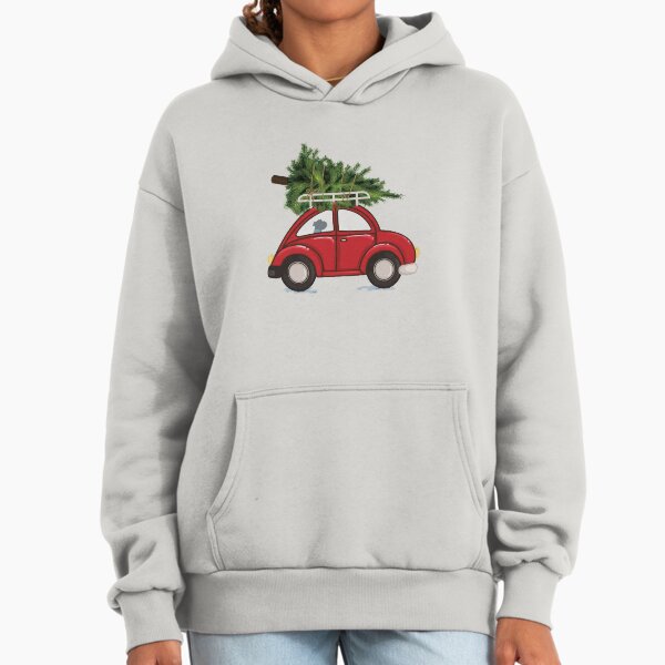 Red Car with Christmas Tree on Roof with Schnauzer Hoodie