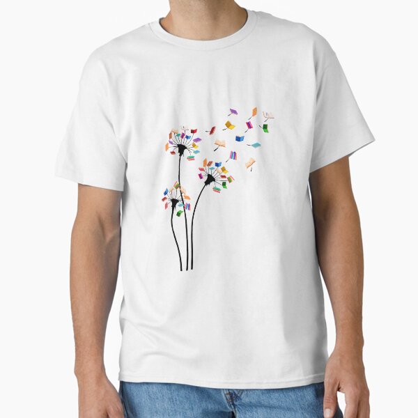 Cute Dandelion Books Flower Fly Reading Fan Club T-Shirt