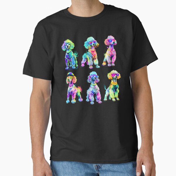 Retro Rainbow Poodles – Neon 80s Dog Fashion Art Print T-Shirt