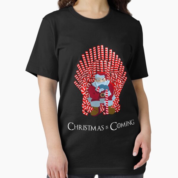Christmas Is Coming Santa On Candy Cane Throne T-Shirt