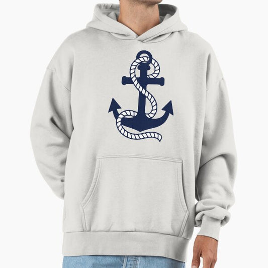 Nautical Blue Anchor on White Background Hoodie