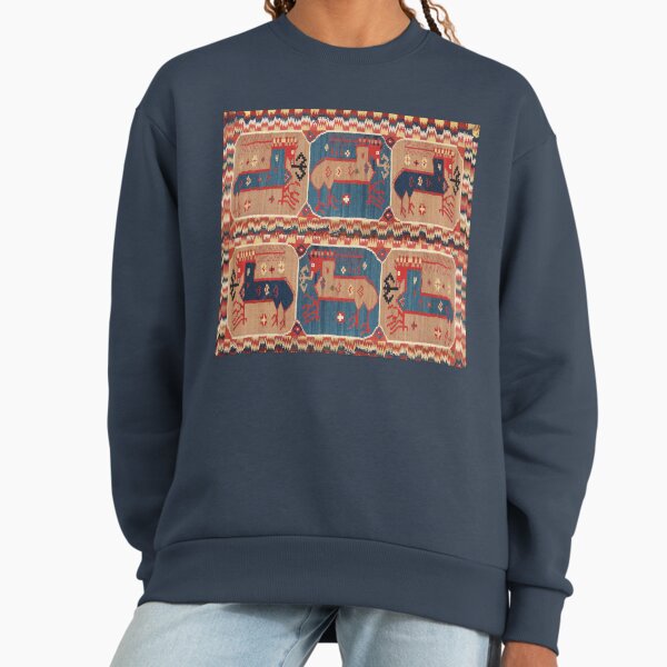 STYLIZED HORSES ,GEOMETRICAL ANTIQUE SWEDISH TAPESTRY Sweatshirt