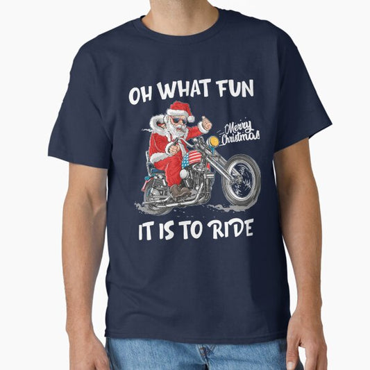 Biker Santa Motorcycle Fan Merry Christmas Xmas Holidays T-Shirt