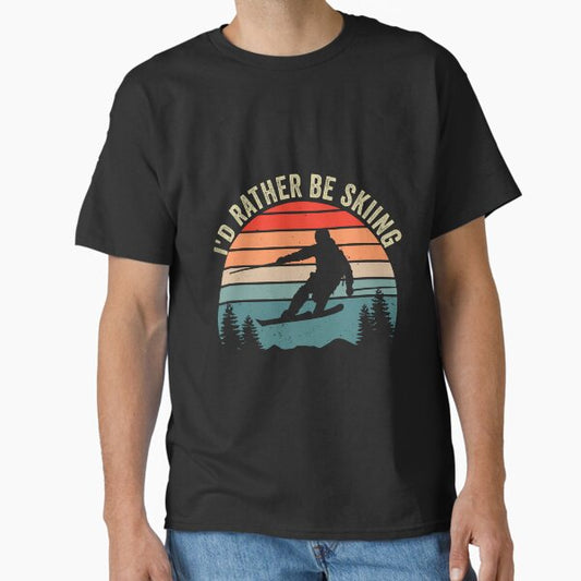 I'd Rather Be Skiing Retro Vintage Ski Funny Skier T-Shirt