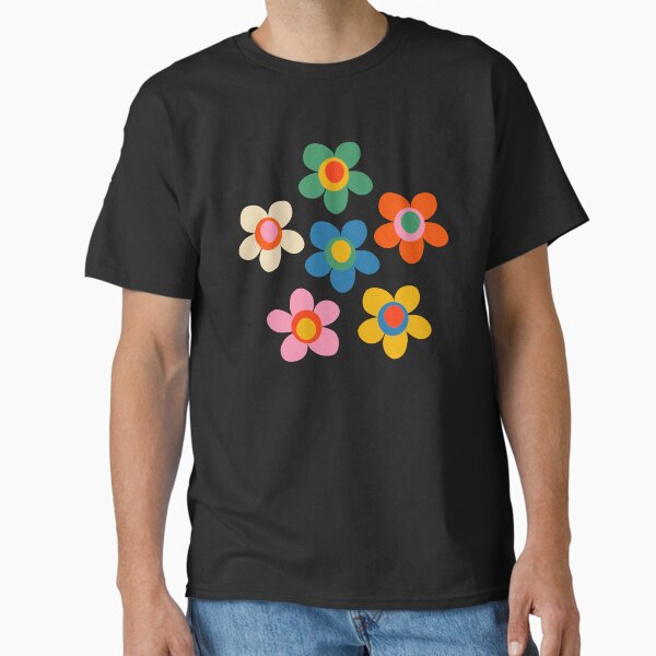 Cheerful Maisie Flowers Colorful Floral Pattern on Pink T-Shirt