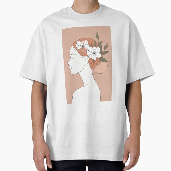 Ethereal Woman with Spring Floral Crown Line Art T-Shirt