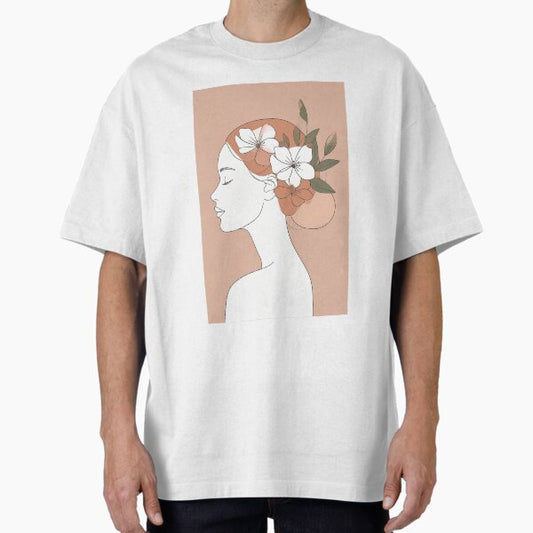 Ethereal Woman with Spring Floral Crown Line Art T-Shirt