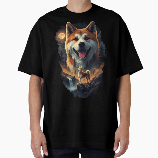 Vintage 90S Akita Inu Howling At The Moon T-Shirt