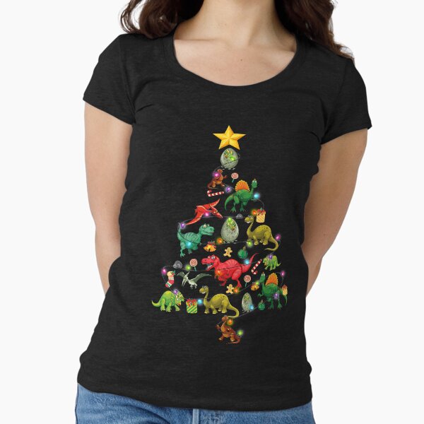 Funny Dinosaur Rex Christmas Lights Tree Shirt Santa Saurus Lovers Xmas T Shirt Fitted Scoop T-Shirt