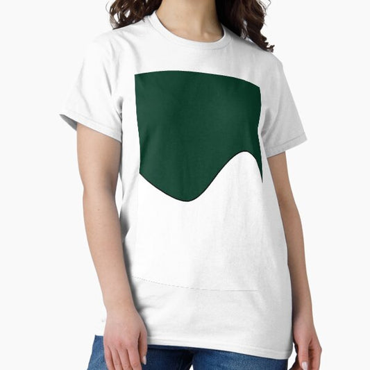 PLAIN SOLID DARK GREEN AND WHITE TWO TONE RETRO WAVE PATTERN T-Shirt