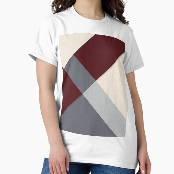 Burgundy beige and grey geometric abstract pattern T-Shirt