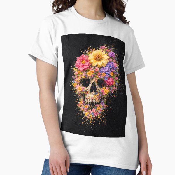 Spring Floral Skull Surreal T-Shirt