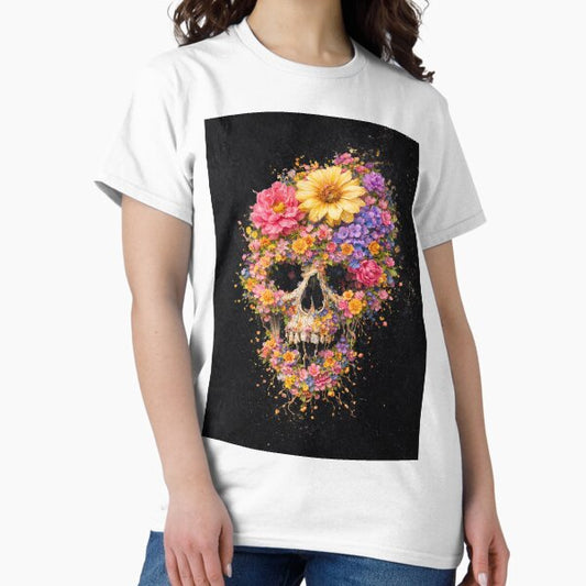 Spring Floral Skull Surreal T-Shirt