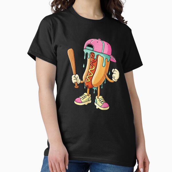 Drippy Hot Dog Baseball Cartoon Funny Food Character T-Shirt