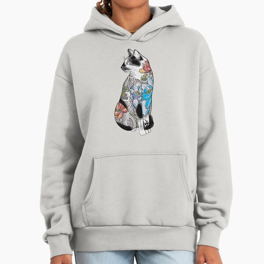 Cat in Lotus Tattoo Hoodie