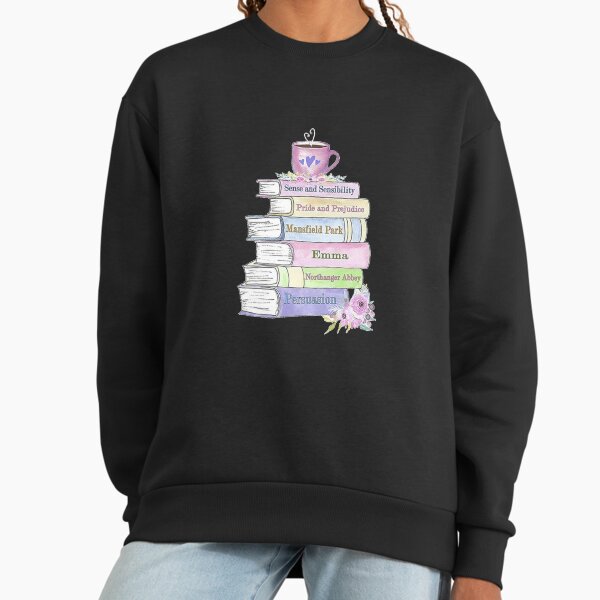 Jane Austen Book Stack Pride and Prejudice Literary Quotes Book Club Sweatshirt