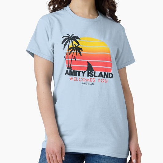 Jaws movie Amity Island welcomes you. Birthday party gifts. Officially licensed merch. T-Shirt