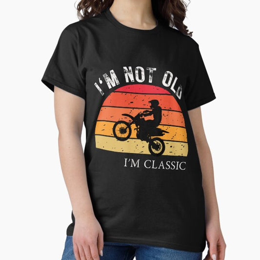 Vintage Dirt Bike Rider Sunset Silhouette - Retro Motocross T-Shirt