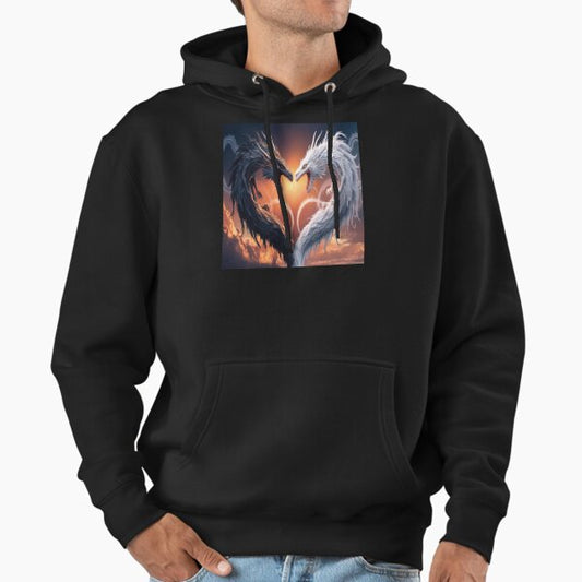 Black and white two dragons love heart ,Legendary Animals,dragon art,Legendary dragon Hoodie