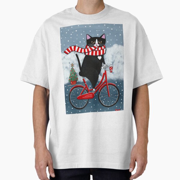 Tuxedo Cat Winter Bicycle Ride T-Shirt