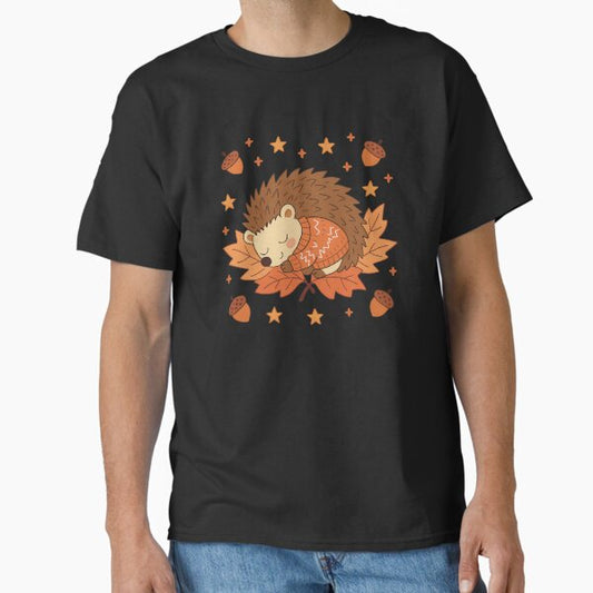 Cute Sleeping Hedgehog in Autumn Sweater T-Shirt