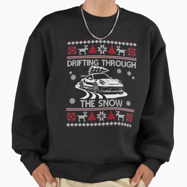Drifting Through The Snow – German Sports Car Ugly Christmas Sweatshirt
