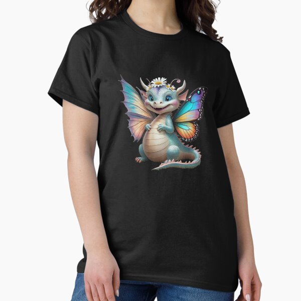 Smiling fantasy cute dragon with butterfly wings, Legendary Animals,dragon art,Legendary dragon T-Shirt