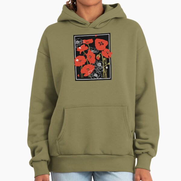 Red Poppies and Bees Hoodie
