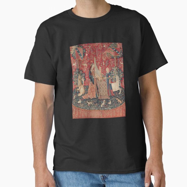 Medieval Lady And The Unicorn Midnight Floral Tapestry T-Shirt