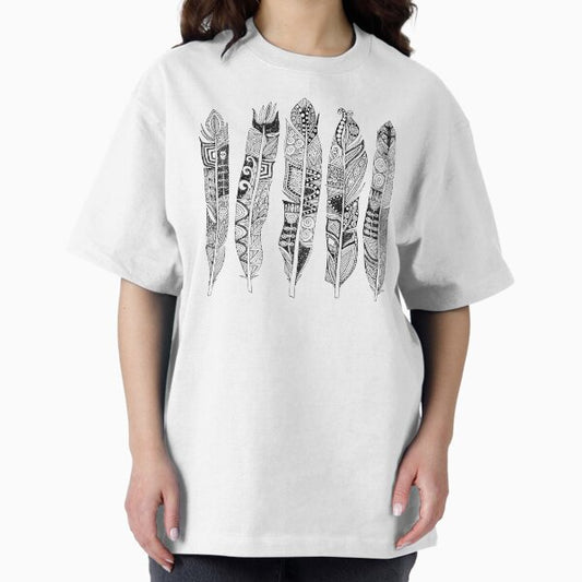 Geo feathers black white T-Shirt