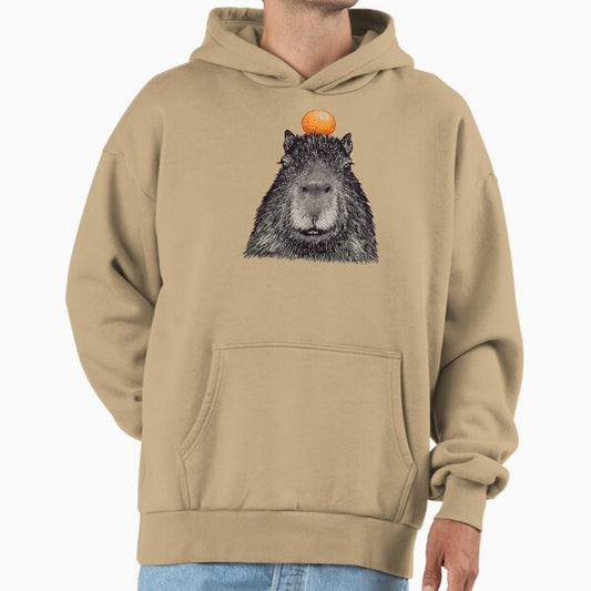 Capybara Orange | Capy Yuzu | Capybara with Orange on Head | His Name - Gort | Portrait Hoodie