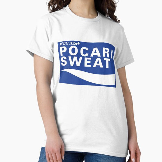 POCARI SWEAT on blue background T-Shirt