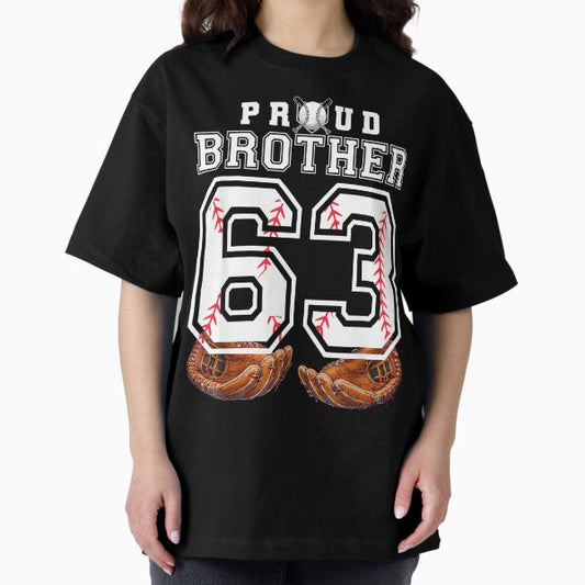 Proud Brother Baseball Player Number 63 Sibling Support T-Shirt