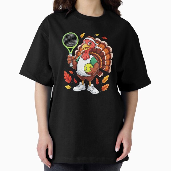 Turkey Tennis Funny Thanksgiving Fall Cartoon T-Shirt