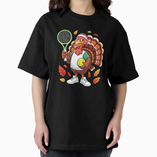 Turkey Tennis Funny Thanksgiving Fall Cartoon T-Shirt