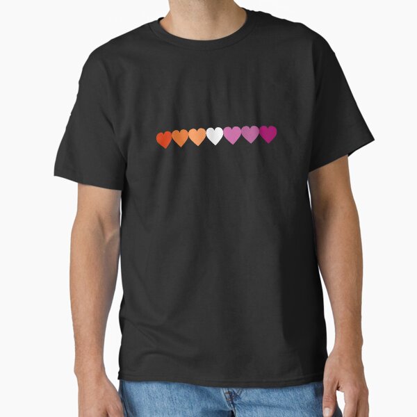 New Orange Pink Lesbian Flag Hearts T-Shirt