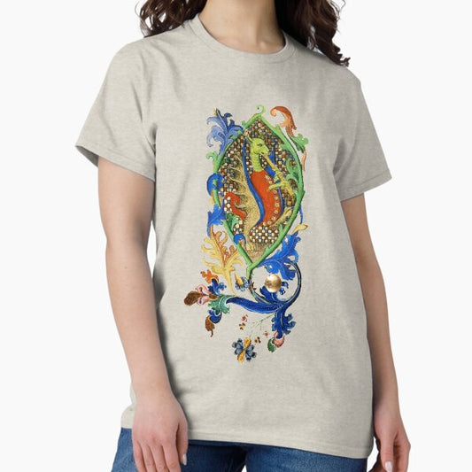 WEIRD MEDIEVAL BESTIARY MAKING MUSIC Green Dragon Playing Flute T-Shirt