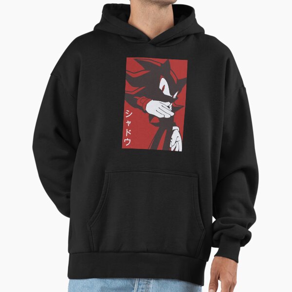 Normal Black Shadow Hedgehog anime manga style Background Red Hoodie
