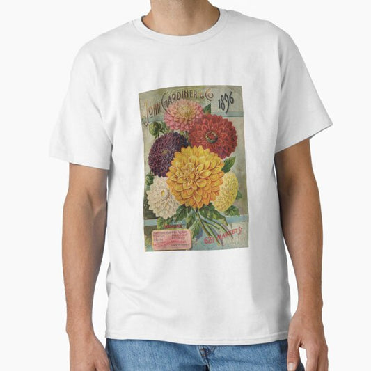 Vintage Watercolor Seed Packet - 1896 Dahlias | Antique Floral Advertisement | John Gardiner Co. T-Shirt