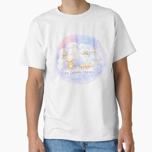 My Dreamy Friends – Kawaii Cloud Animals Illustration T-Shirt