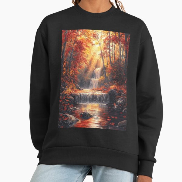 Waterfall in the autumn forest at sunrise. Sweatshirt