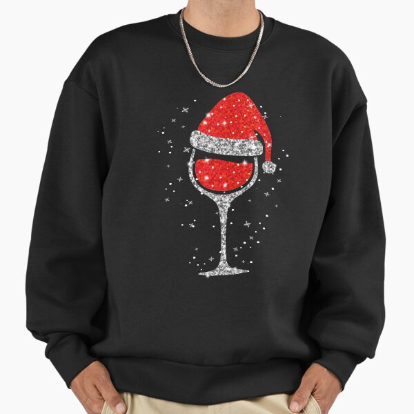 Christmas Wine Glass Snowflakes Santa Hat Red Wine Sweatshirt