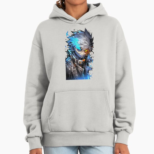 Blue Fire Anime Villain Aesthetic – Dark Manga Style Streetwear Design Hoodie