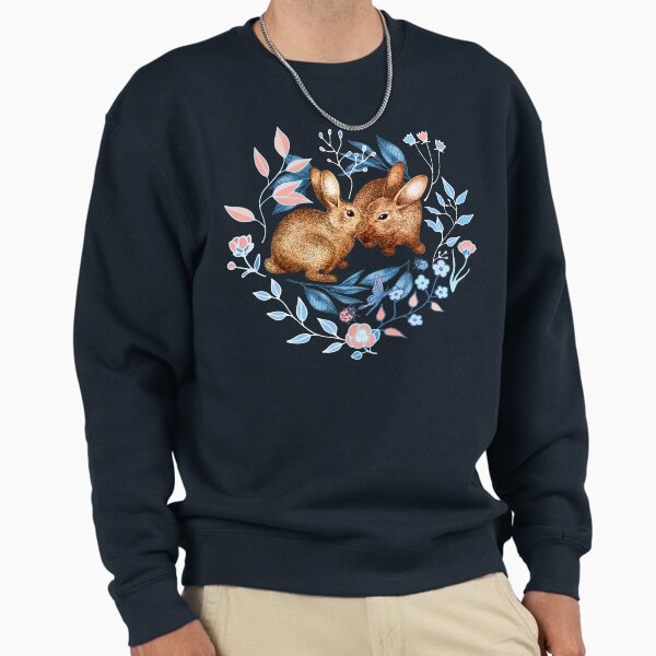 Affectionate Rabbit Pair with Springtime Flora Sweatshirt