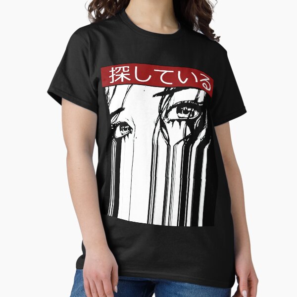 Vaporwave Cyberpunk Glitch Girl Japanese Kanji Pattern T-Shirt