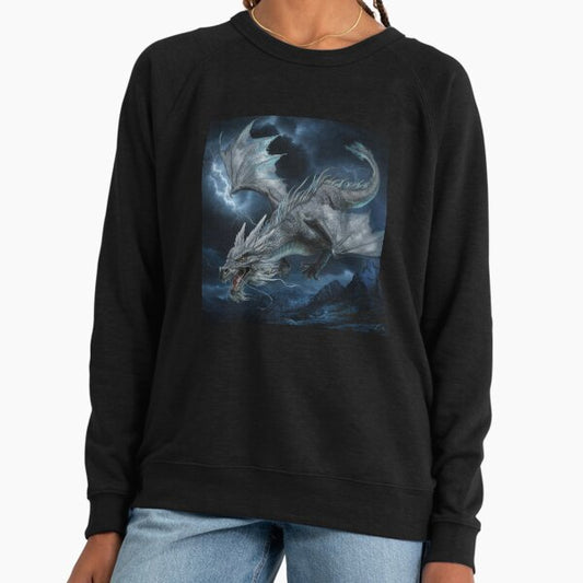 Gray silver dragon in the dark sky,Legendary Animals,dragon art,Legendary dragon Lightweight Sweatshirt