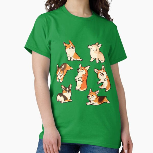 Jolly corgis in green T-Shirt