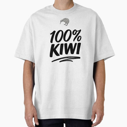 100% Kiwi Typography and Tribal Koru Bird Graphic T-Shirt